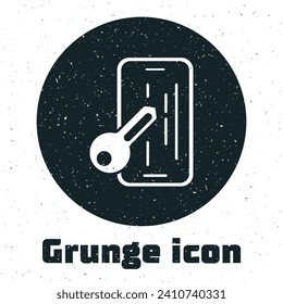 Grunge Glass screen protector for smartphone icon isolated on white background. Protective film for glass. Transparent soft glass for mobile phone. Monochrome vintage drawing. Vector