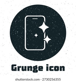 Grunge Glass screen protector for smartphone icon isolated on white background. Protective film for glass. Transparent soft glass for mobile phone. Monochrome vintage drawing. Vector