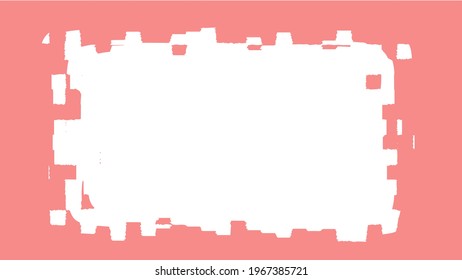 Grunge glitch frame. Pink and white vector illustration.