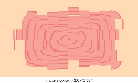 Grunge glitch rectangular design element, pink and beige vector illustration.