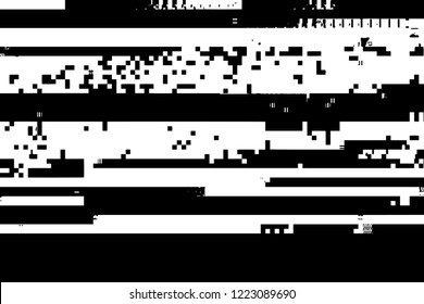 Grunge glitched black and white background. Glitch overlay distress texture. Cyber hacker attack theme creative design template. EPS10 vector.