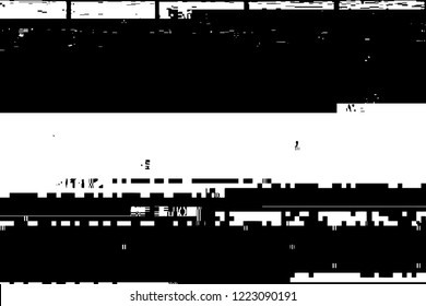 Grunge glitched black and white background. Glitch overlay distress texture. Cyber hacker attack theme creative design template. EPS10 vector.