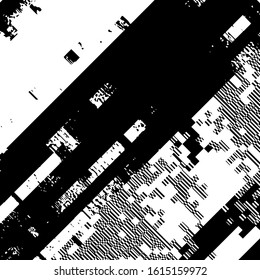 Grunge glitched black and white background. Glitch overlay distress texture. Cyber hacker attack theme creative design template. EPS10 vector