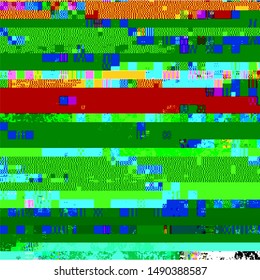 Grunge glitched color pixel background. Glitch distress texture. Cyber hacker attack theme creative design template. EPS10 vector