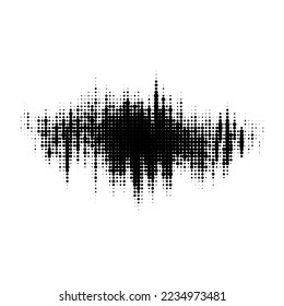 Grunge glitched halftone blot. Distorted comic pop art textured stain. Spotted dots background blur. Monochrome design element. Black and white backdrop
