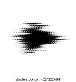 Grunge glitched halftone spot. Distorted comic pop art textured stain. Spotted dots background blot. Monochrome design element. Vector 