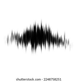 Grunge glitched halftone spot. Distorted textured stain. Spotted dots background blot. Monochrome design element. Vector 
