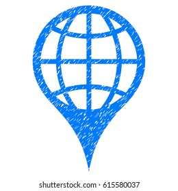 Grunge Global Location rubber seal stamp watermark. Icon symbol with grunge design and dirty texture. Unclean vector blue emblem.