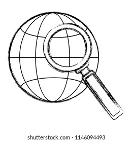 grunge global network connection with magnifying glass