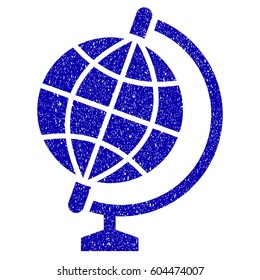 Grunge Globe rubber seal stamp watermark. Icon symbol with grunge design and dust texture. Unclean vector blue sticker.