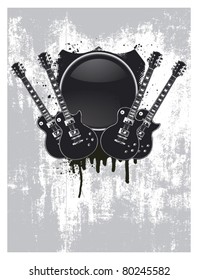 grunge and glossy shield with four guitar
