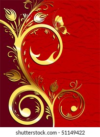 Grunge gold flower background with wave pattern, element for design, vector illustration