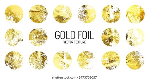 Grunge gold foil, shiny handmade circles. Golden glittering texture, pattern. Luxury shining hand drawn background. Wedding, greeting card decoration elements. Modern art. Vector illustration