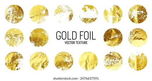 Grunge gold foil, shiny handmade circles. Golden glittering texture, pattern. Luxury shining hand drawn background. Wedding, greeting card decoration elements. Modern art. Vector illustration