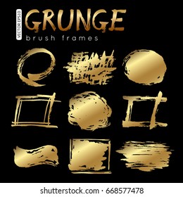Grunge gold ink brush frames and border vector collection