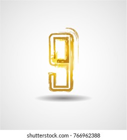 Grunge gold Number Design . Dirty Textured fonts. Vector Illustration.