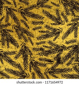 Grunge  golden christmas background with black alder twigs, vector 
illustration