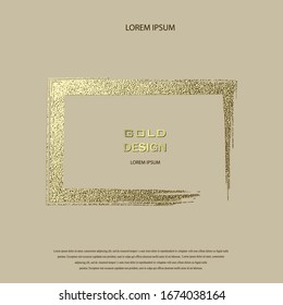 Grunge golden frame on beige background. Rectangular luxury vintage border, stamp.Trendy, label, logo design element. Drawn shape vector Illustration. Gold Brush abstract wave.