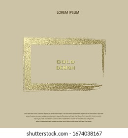 Grunge golden frame on beige background. Rectangular luxury vintage border, stamp.Trendy, label, logo design element. Drawn shape vector Illustration. Gold Brush abstract wave.