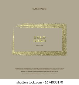 Grunge golden frame on beige background. Rectangular luxury vintage border, stamp.Trendy, label, logo design element. Drawn shape vector Illustration. Gold Brush abstract wave.