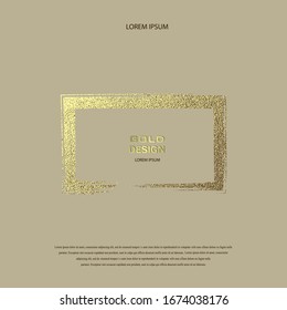 Grunge golden frame on beige background. Rectangular luxury vintage border, stamp.Trendy, label, logo design element. Drawn shape vector Illustration. Gold Brush abstract wave.