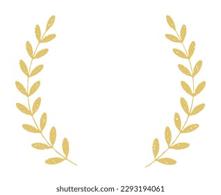 Grunge golden laurel wreath frame with leafy branches