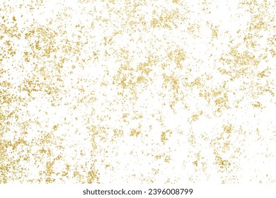 Grunge golden splashes pattern of cracks, scuffs, chips, stains, ink spots, lines. Grungy overlay aged grid messy template