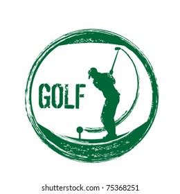 grunge golf stamp with player silhouette