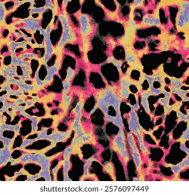 Grunge Gothic Style Neon and Stylish Leopard Skin Seamless Pattern, Animal skin panther, Fabric, Print, All over Print, Cheetah, glow, Vector Art, Dots, Flow, Abstract, Suitable for printing surface