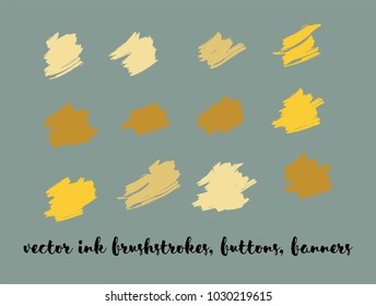 Grunge Gouache Vector Buttons Set. Modern Ink Splats, Banners, Hand Painted Smears. 