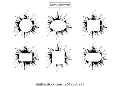 Silhuetas de griffiti boarder grunge com manchas molhadas, gotejamento de tinta, textura de spray de tinta. Quadro geométrico