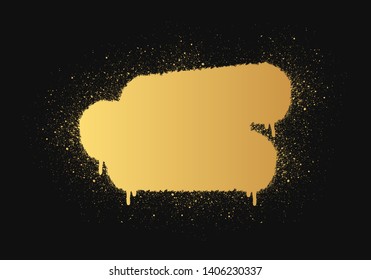 Grunge graffiti golden paint frame. Spray text banner. Glitter ink background. Vector isolated illustration. Gold airbrush stroke.