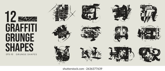 Conjunto de Elementos de textura de semitono de grunge Graffiti Formas geométricas Abstractas. Bordes de horror de pulverización de tinta. Distorsión de fallo. Superposición De Ruido Y Efectos De Vector Afectado