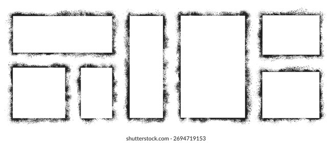 Grunge graffiti stencil frames, retângulos e quadrados bordas de pintura de spray, pintura de graffiti spraypaint, formas de tinta de splatter, faixas de aerógrafo - vetor