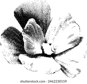 Grunge grain flower with a xerox or grainy photocopy effect. Dotted element with halftone stipple effect for gothic collage design. Vector illustration.	