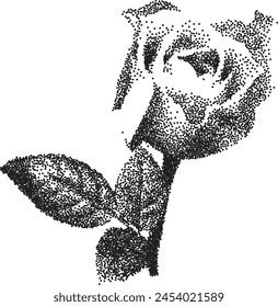 Grunge grain rose with a xerox or grainy photocopy effect. Dotted elements with halftone stipple effect for gothic collage design. Vector illustration.	