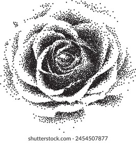 Grunge Grain Rose mit einem Xerox- oder körnigen Fotokopieeffekt. Gepunktete Elemente mit Halbton-Stipple-Effekt für Gothic-Collage-Design. Vektorillustration.	