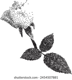 Grunge grain rose with a xerox or grainy photocopy effect. Dotted elements with halftone stipple effect for gothic collage design. Vector illustration.	