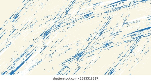 Grunge grainy blue brush stroke with spray texture. Hand drawn distress damaged vintage banner with zigzag bold line. Rough thick brush stroke abstract modern art design