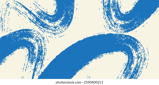 Grunge grainy blue brush stroke with spray texture. Hand drawn distress damaged vintage banner with zigzag bold line abstract simple modern design