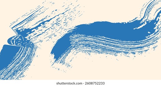 Grunge grainy blue brush stroke with spray texture. Hand drawn distress damaged vintage banner with zigzag bold line