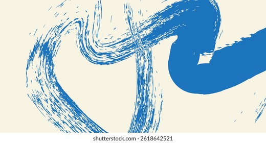 Grunge grainy blue brush stroke with spray texture. Hand drawn distress damaged simple art design abstract