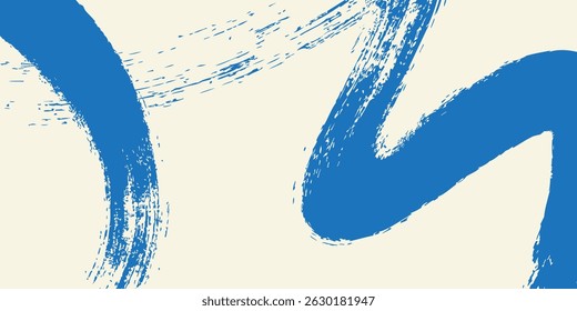 Curso de pincel azul granulado grunge com textura de spray. Banner vintage danificado angústia desenhada à mão com zigue-zague moderno abstrato