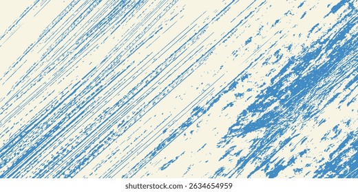 Grunge grainy blue brush stroke with spray texture. Hand drawn distress damaged vintage banner with zigzag bold line. Rough thick brush stroke texture. Spray paint effect vector background.