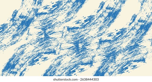 Grunge grainy blue brush stroke with spray texture. Hand drawn distress damaged vintage banner with zigzag bold line. Rough thick brush stroke texture. Spray paint effect vector background.