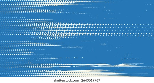 Grunge grainy blue brush stroke with spray texture. Hand drawn distress damaged vintage banner with zigzag bold line. Rough thick brush stroke texture. Spray paint  modern arts