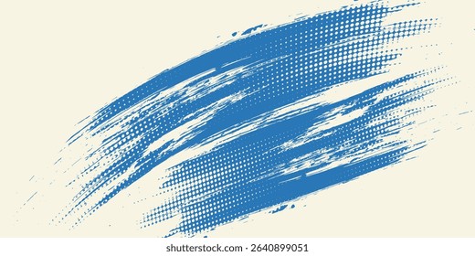 Grunge grainy blue brush stroke with spray texture. Hand drawn distress damaged vintage banner