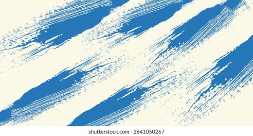 Grunge grainy blue brush stroke with spray texture. Hand drawn distress damaged vintage banner with zigzag bold line.