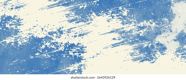 Grunge grainy blue brush stroke with spray texture. Hand drawn distress damaged vintage banner with zigzag bold line. Rough thick brush stroke texture. Spray paint effect vector background.