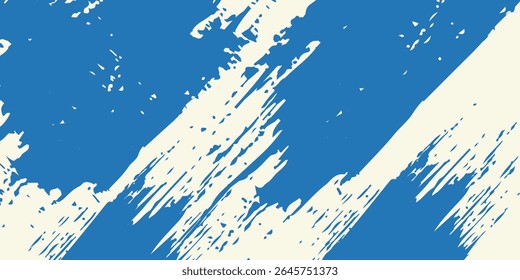 Grunge grainy blue brush stroke with spray texture. Hand drawn distress damaged vintage banner with zigzag bold line. Rough thick brush stroke texture.